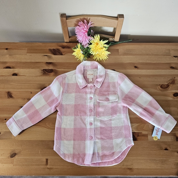 Cat & Jack - Girls' Plaid Button-Front Long Sleeve Shacket - Dusty Pink Plaid - Picture 9 of 14